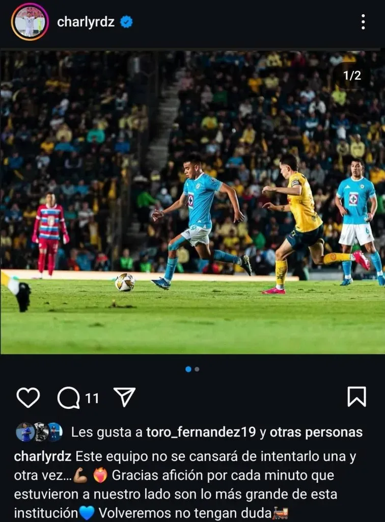 La publicación de Charly Rodríguez tras la caída de Cruz Azul. (@charlyrdz)