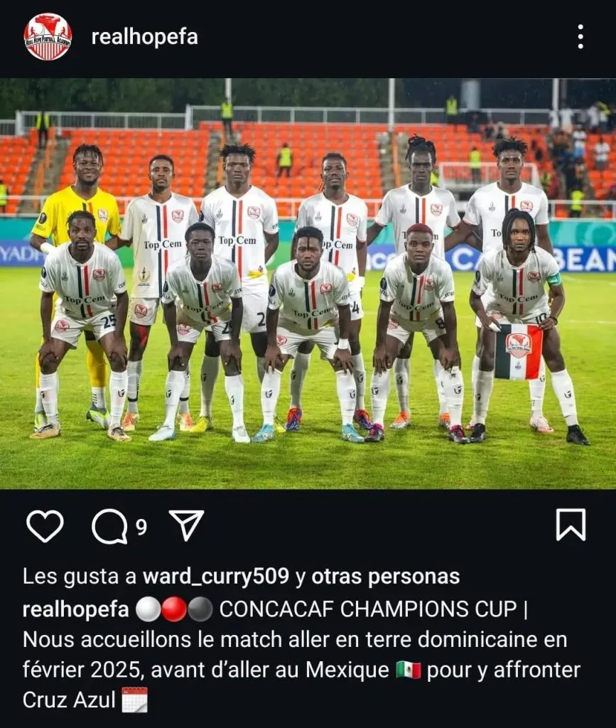 Anuncio de Real Hope de cara a la Concachampions. (@realhopefa)