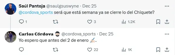 Información de Carlos Córdova en X