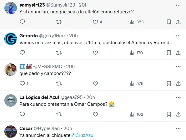 Reacciones de la afición en X