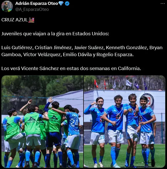 Los 7 jóvenes de Cruz Azul en la gira amistosa 2025. (@A_EsparzaOteo)