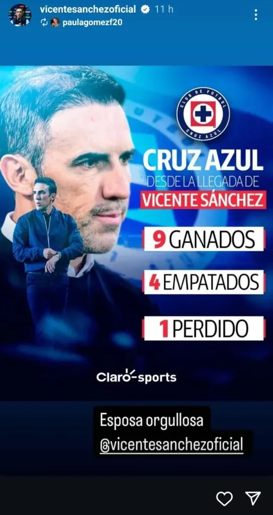 Vicente Sánchez compartió el mensaje de su esposa, Paula Gómez. (@vicentesanchezoficial)