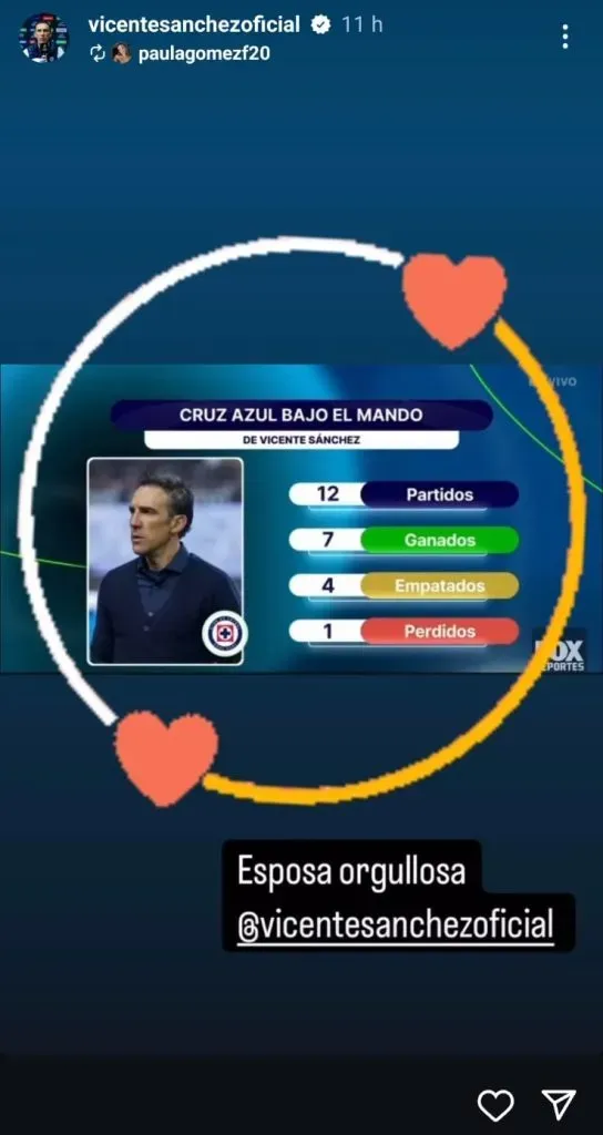 Vicente Sánchez compartió el mensaje de su esposa, Paula Gómez. (@vicentesanchezoficial)