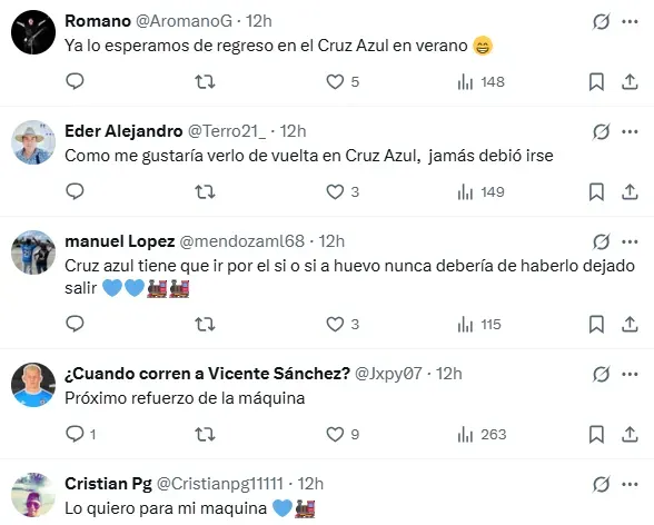 Comentarios de los aficionados en X