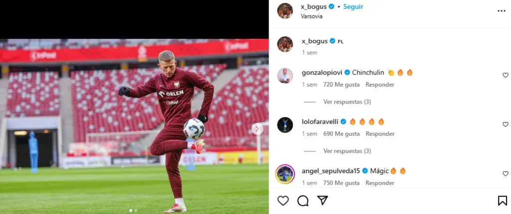 Publicación en Instagram de Bogusz