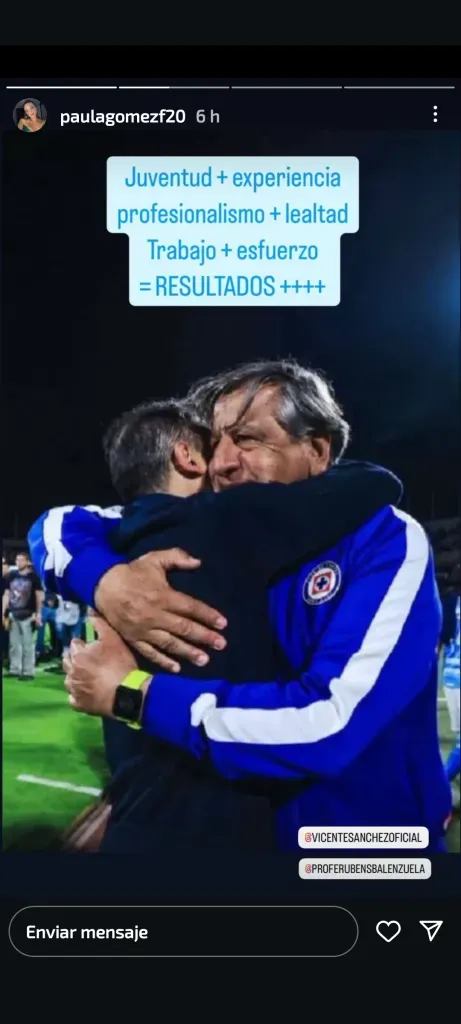 El mensaje de 7 palabras de la esposa de Vicente Sánchez para Cruz Azul (Instagram)
