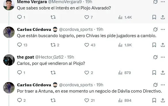 Información de Carlos Córdova en X