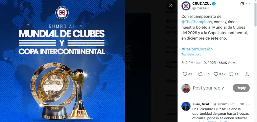 Publicación de Cruz Azul