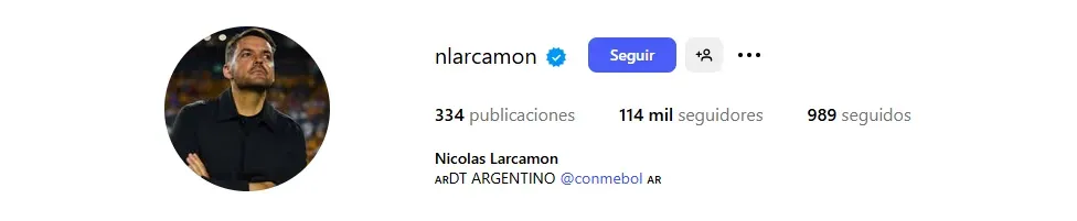Perfil de Larcamón en Instagram