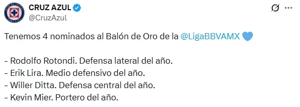 Cruz Azul y sus nominados al Balón de Oro de la Liga MX