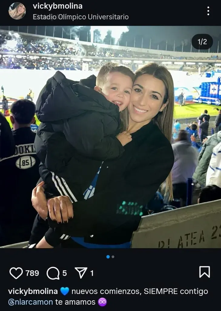 La publicación de la esposa de Larcamón dedicada al DT. (@vickybmolina)
