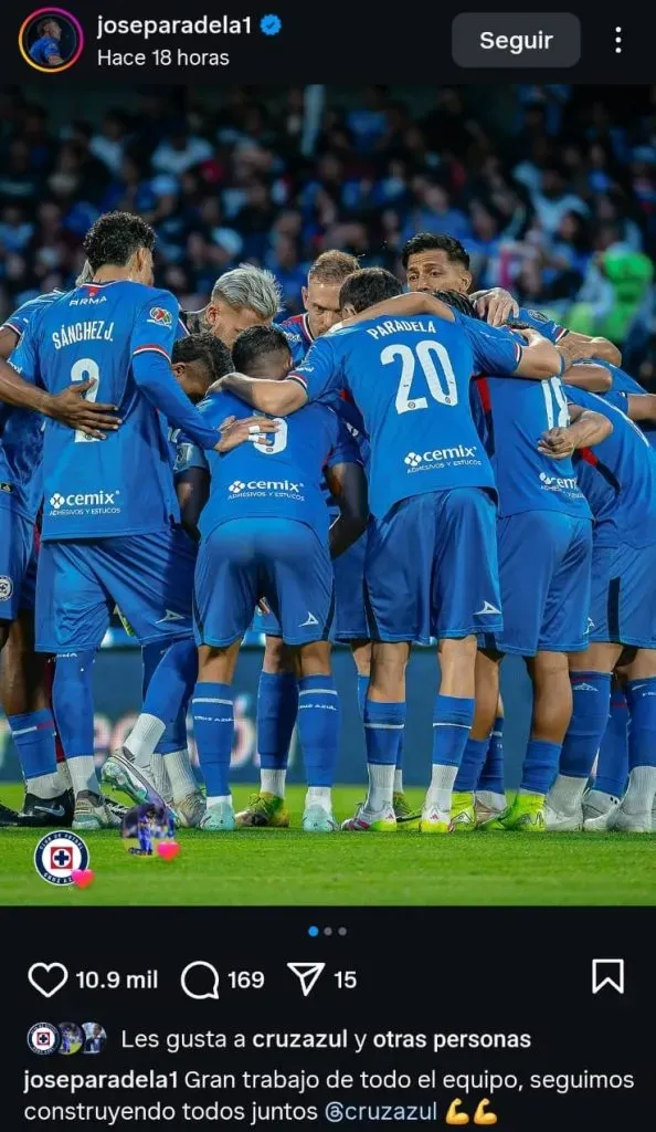 El último posteo de Paradela tras sus asistencias ante León. (@joseparadela1)