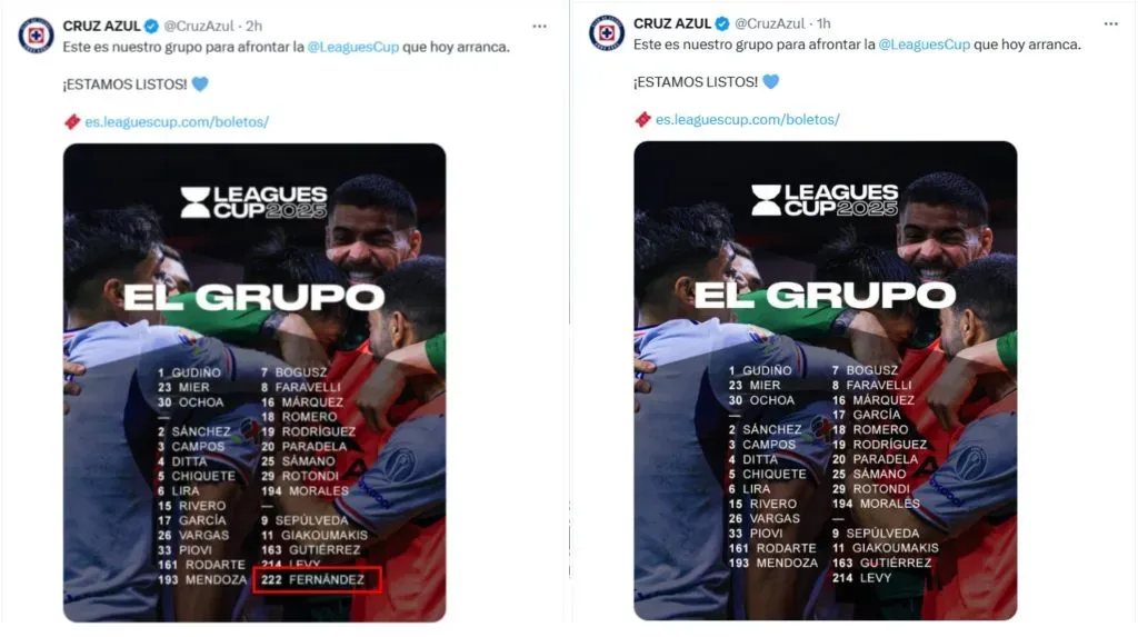 Cruz Azul “incluyó” y luego “borró” al Toro Fernández de la Leagues Cup. (X)