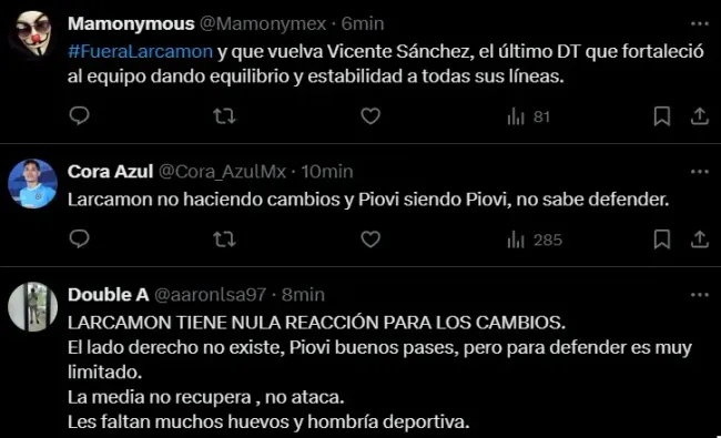 Aficionados de Cruz Azul contra Larcamón. (X)