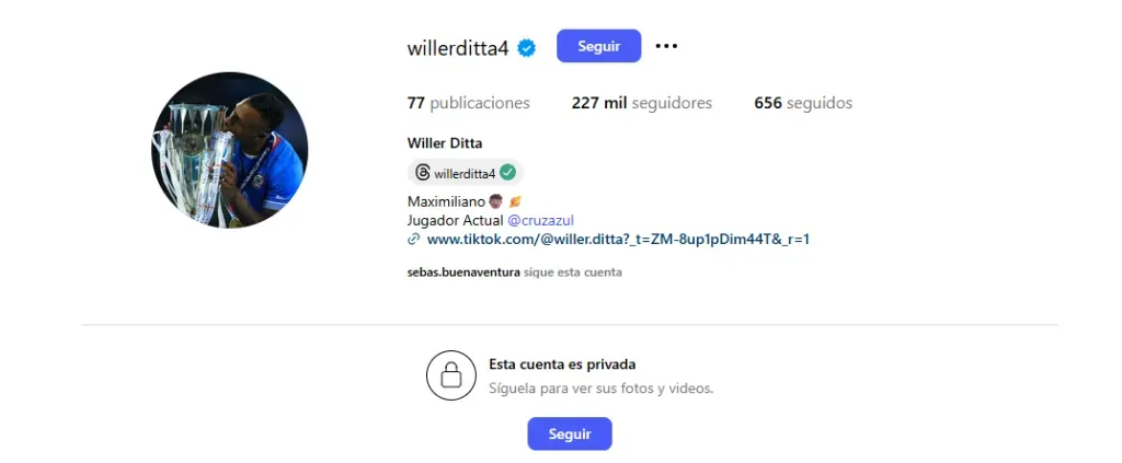 Perfil de Ditta en Instagram
