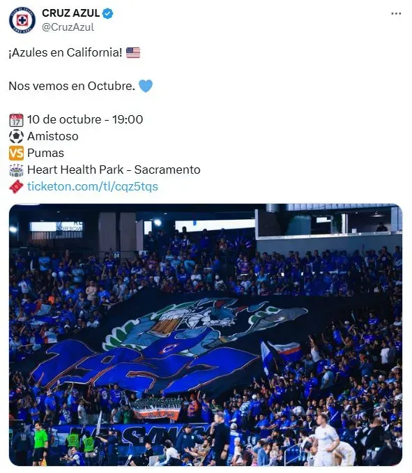 Cruz Azul confirmó un amistoso contra Pumas en Estados Unidos (X)