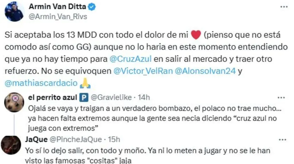 Afición de Cruz Azul reacciona a la posible salida de Mateusz Bogusz (X)