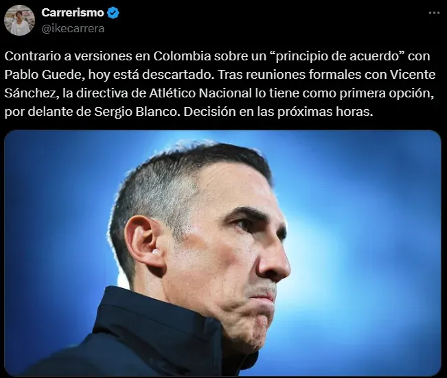 Vicente Sánchez estaría más cerca de Atlético Nacional. (@ikecarrera)