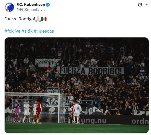 Mensaje de apoyo del Copenhage y su afición a Huescas