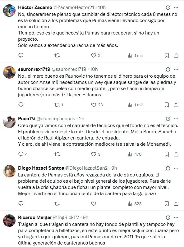 La reacción de la afición de Pumas a la posible llegada de Anselmi (X)