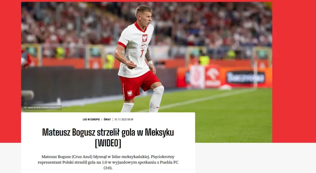 Prensa de Polonia reaccionó al golazo de Bogusz en Cruz Azul. (Pilka Nozna)