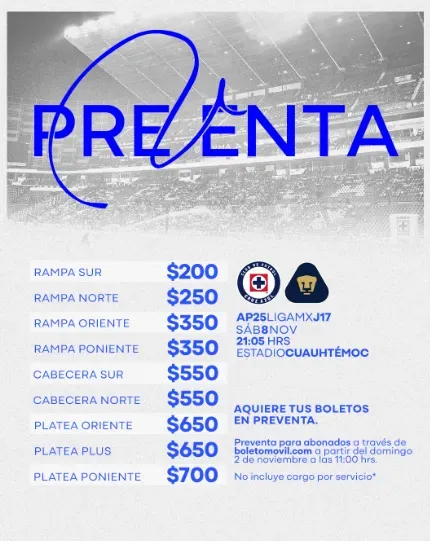 Preventa de boletos contra Pumas
