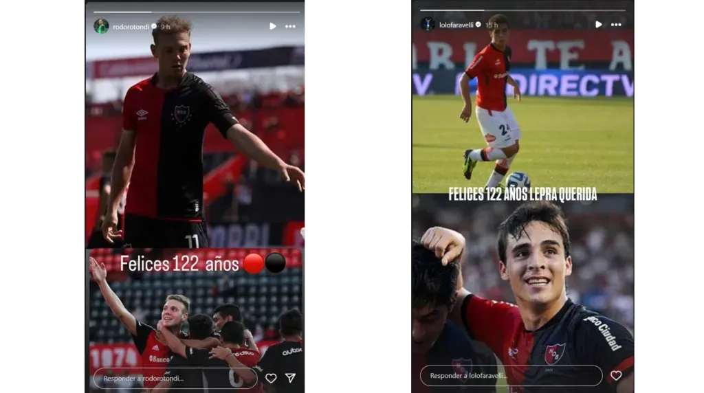 Rodolfo Rotondi y Lorenzo Faravelli felicitaron a Newell’s por el aniversario de su creacion. (Instagram)