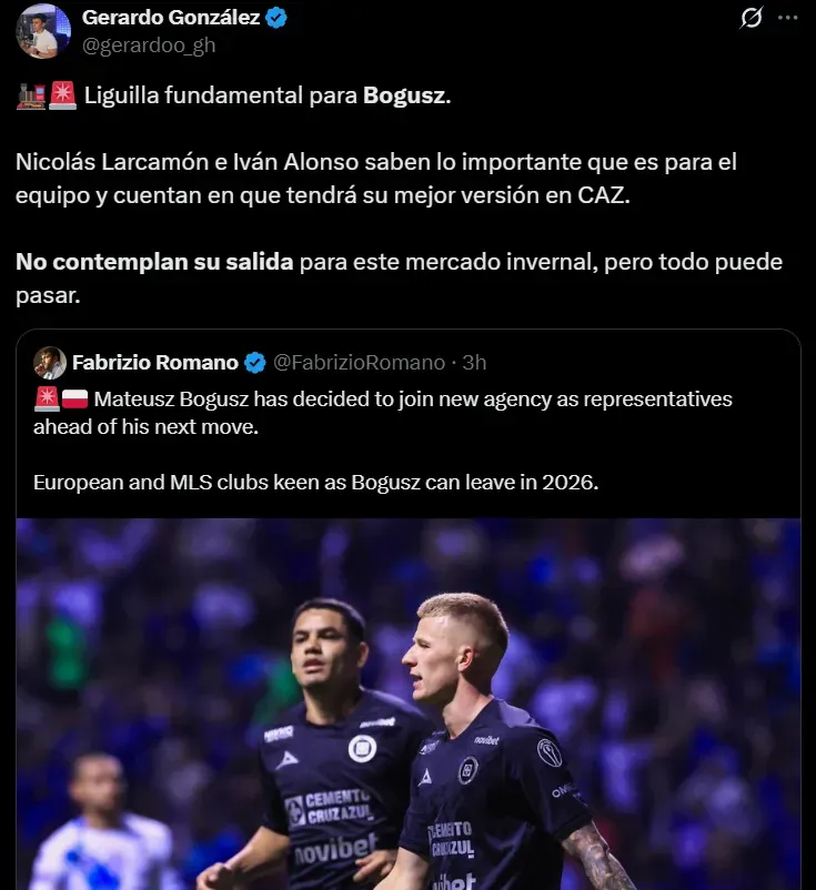 Bogusz cambió de agentes, pero Cruz Azul no contempla su salida. (@gerardoo_gh)