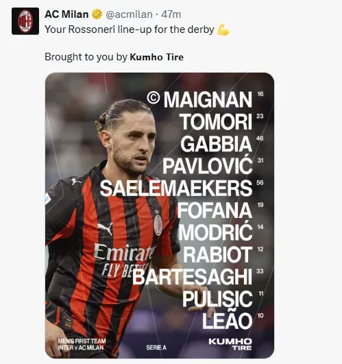 Alineación del AC Milan