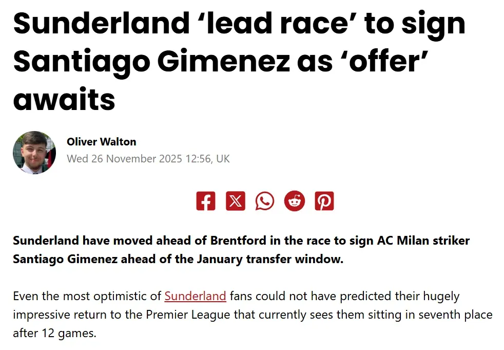 Medios ingleses ya “reciben” a Santi Giménez. (footballinsider247.com)