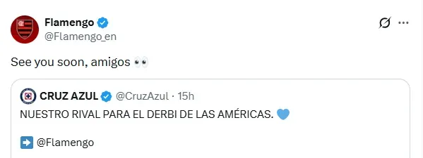 Mensaje del Flamengo a Cruz Azul