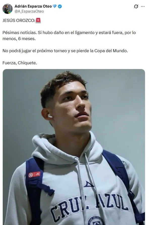 Se confirmó la peor noticia para Jesús Orozco en Cruz Azul (X)
