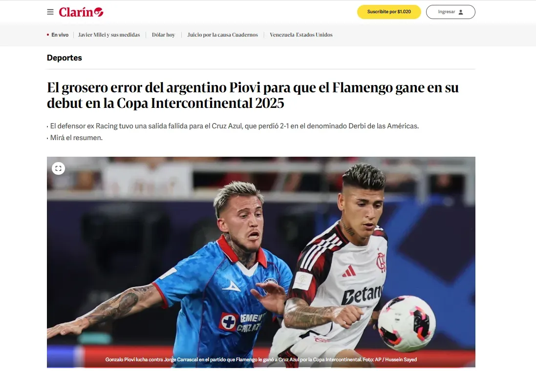 Así fue la reacción de los medios de Argentina al error de Gonzalo Piovi. (Clarín)