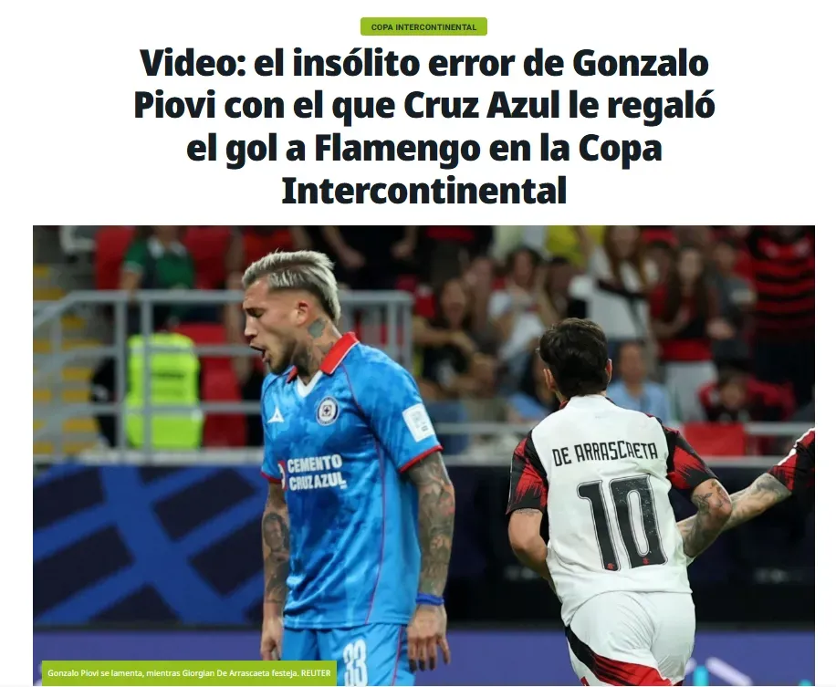 Así fue la reacción de los medios de Argentina al error de Gonzalo Piovi. (diario Olé)