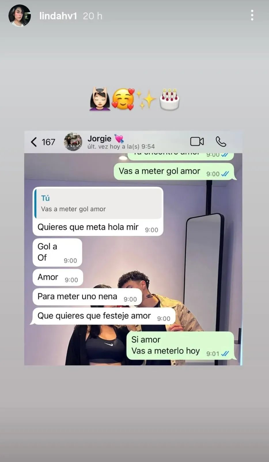 El chat donde la esposa de Jorge Sánchez “predijo” el gol ante Flamengo. (@lindahv1)