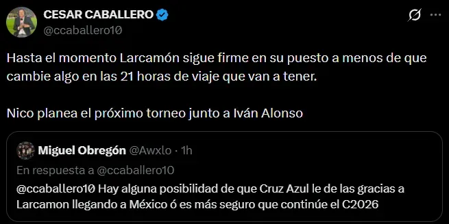César Caballero revela la acción de Larcamón y Alonso de cara al 2026. (@ccaballero10)