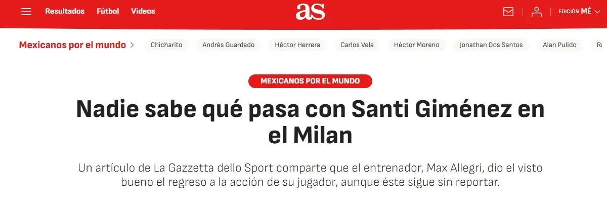 Así titularon en el diario As sobre la situación de Giménez