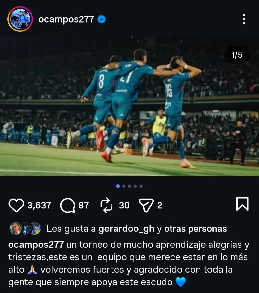 Omar Campos y un mensaje de fin de competencia para todo Cruz Azul. (@ocampos277)