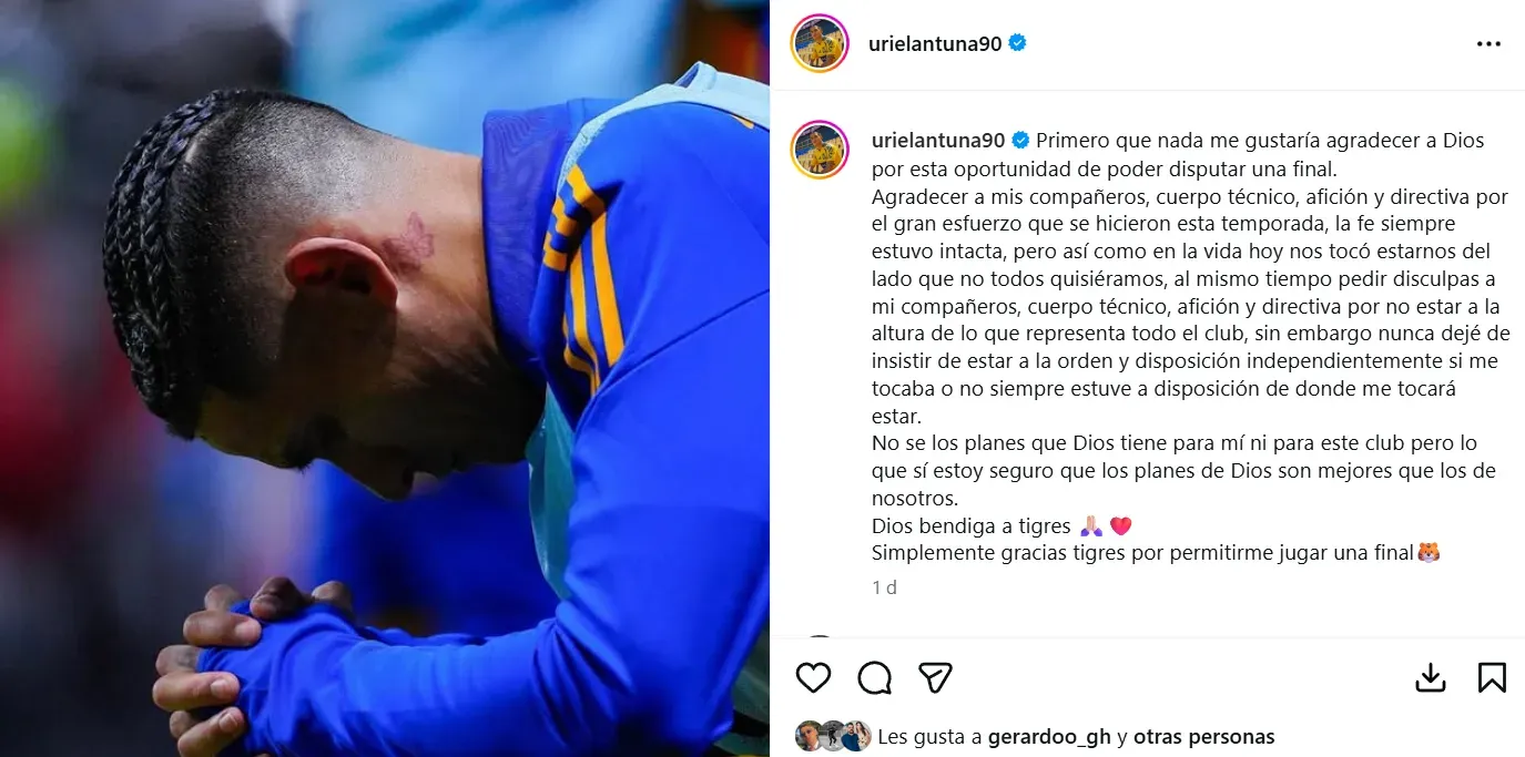 El mensaje de Uriel Antuna en su Instagram. (@urielantuna90)