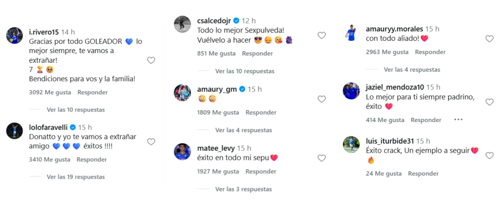 Las reacciones de futbolistas de Cruz Azul a la despedida de Sepúlveda (Instagram)