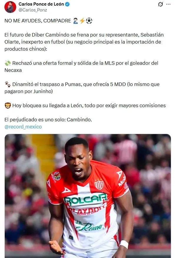 La insólita razón por la que Diber Cambindo continúa en Necaxa (X)