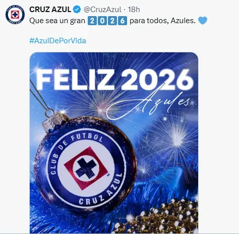 Publicación de Cruz Azul en año nuevo
