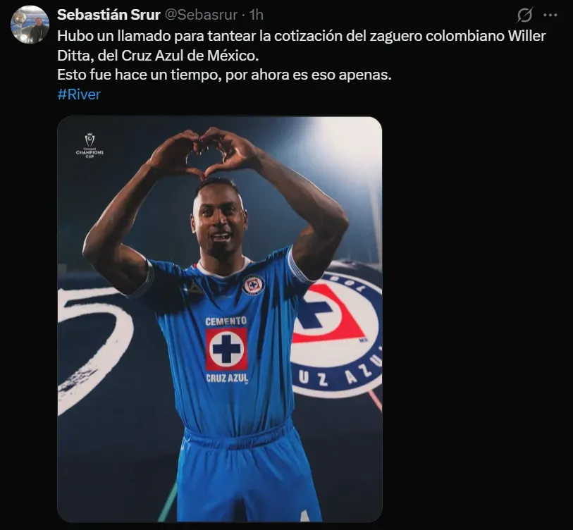 Deade Argentina vinculan a Ditta con River Plate. (@sebasrur)