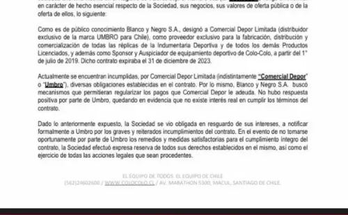 Carta de ByN a CMF sobre Umbro