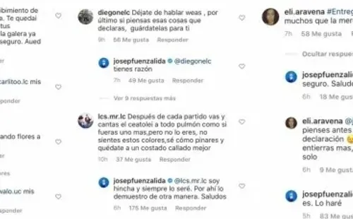 Algunos de los ataque a Fuenzalida en el su Instagram personal.