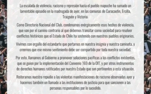 El comunicado del Club Social y Deportivo Colo Colo.