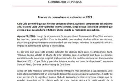 El comunicado oficial de Blanco y Negro respecto a los abonos para el 2021.