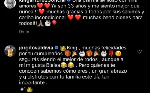 El saludo de Valdivia a Vidal en Instagram