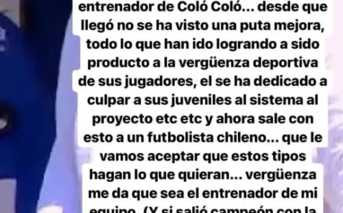 Juan Ramírez ex preparador físico de Colo Colo reaccionó en Instagram | Foto: captura