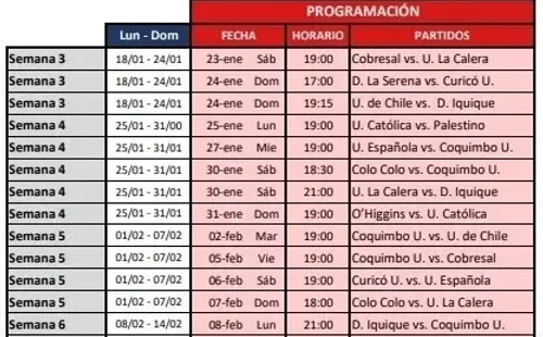 La programación del torneo con Coquimbo jugando la Sudamericana.